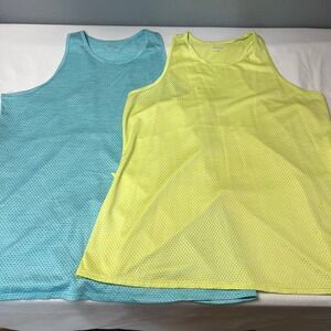 BCG XL Womens 2 Tank Tops Athletic Racerback Split Back Neon Yellow Blue